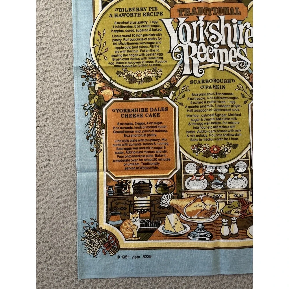 Vintage Traditional Yorkshire Recipes Tea Towel‎ 1981 Made in Britain by Vista